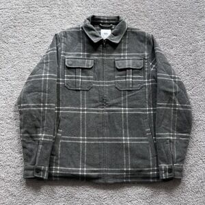 Katin Crosby Plaid Sherpa Lined Jacket Mens M Gray Full Zip Fleece Flannel